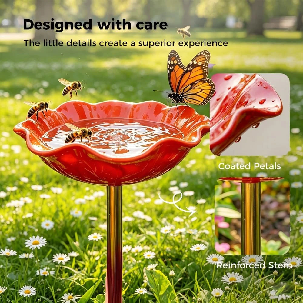 Metal Flower Bird Bath Stake