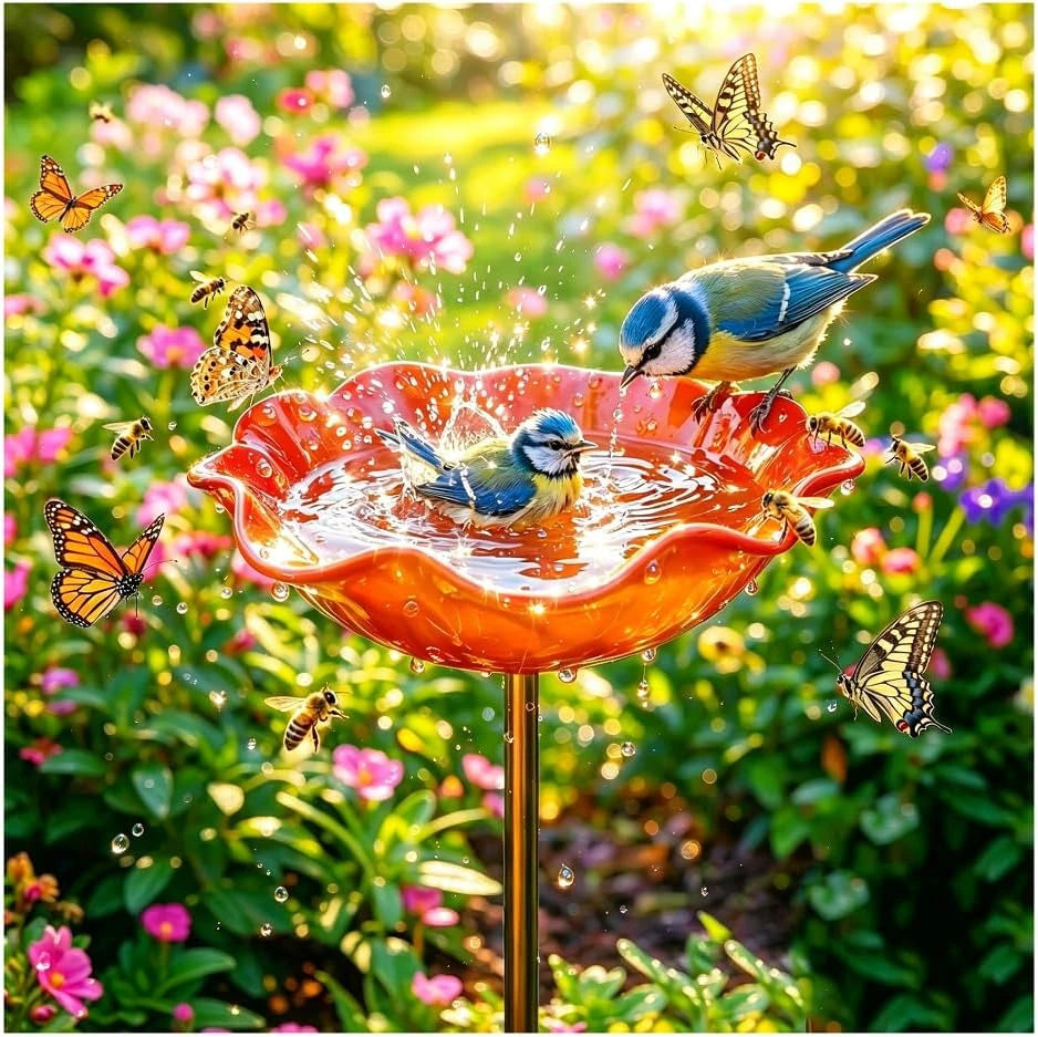 Metal Flower Bird Bath Stake