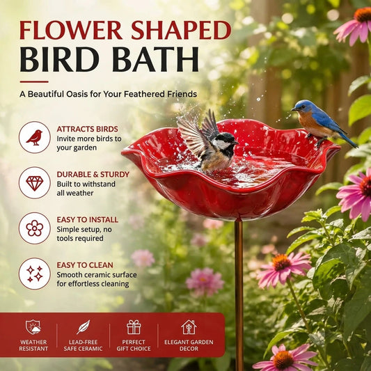 Metal Flower Bird Bath Stake