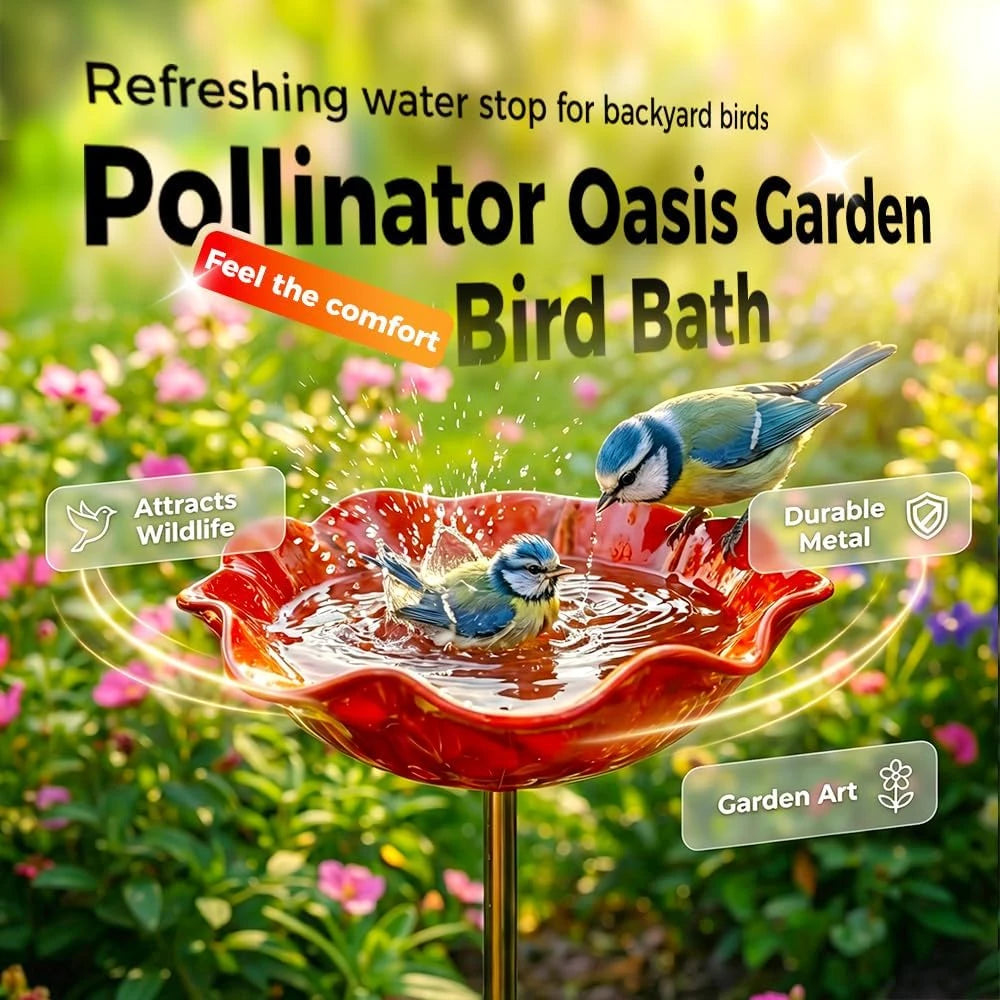 Metal Flower Bird Bath Stake