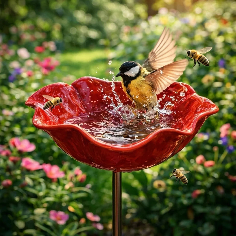 Metal Flower Bird Bath Stake