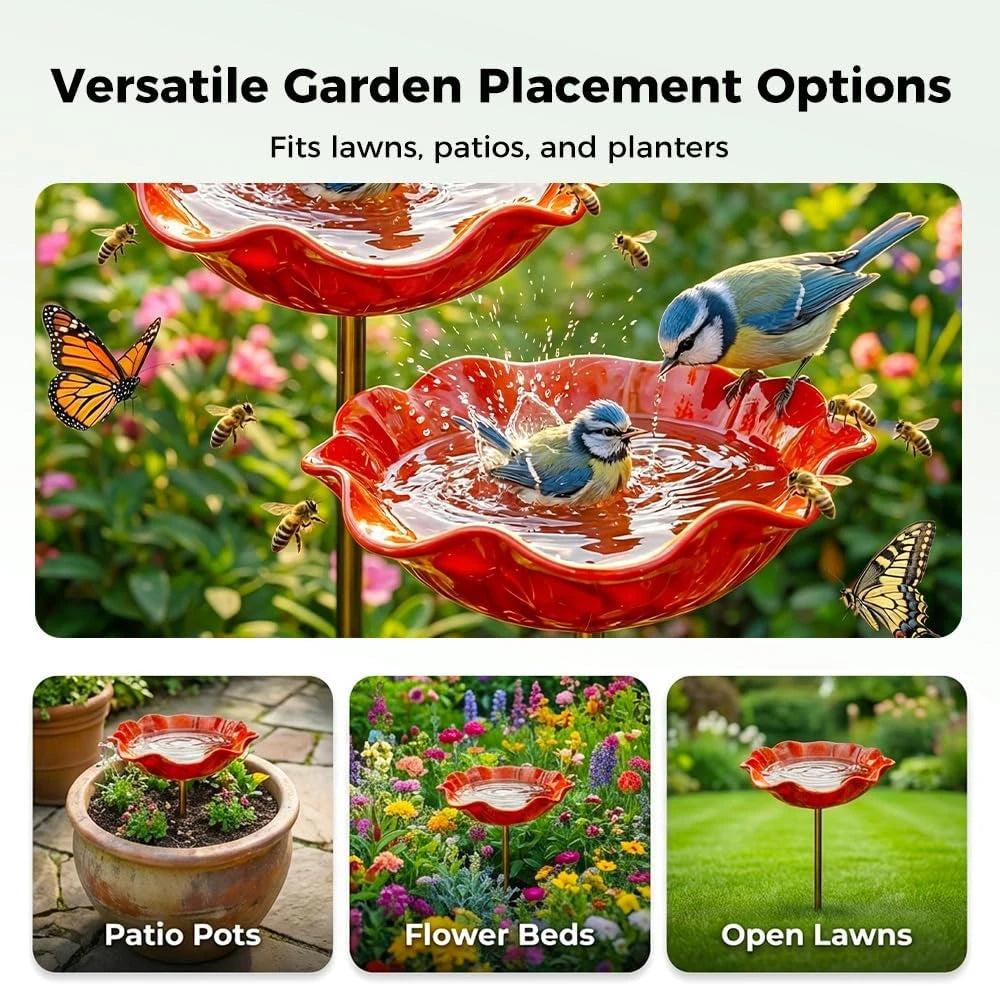 Metal Flower Bird Bath Stake