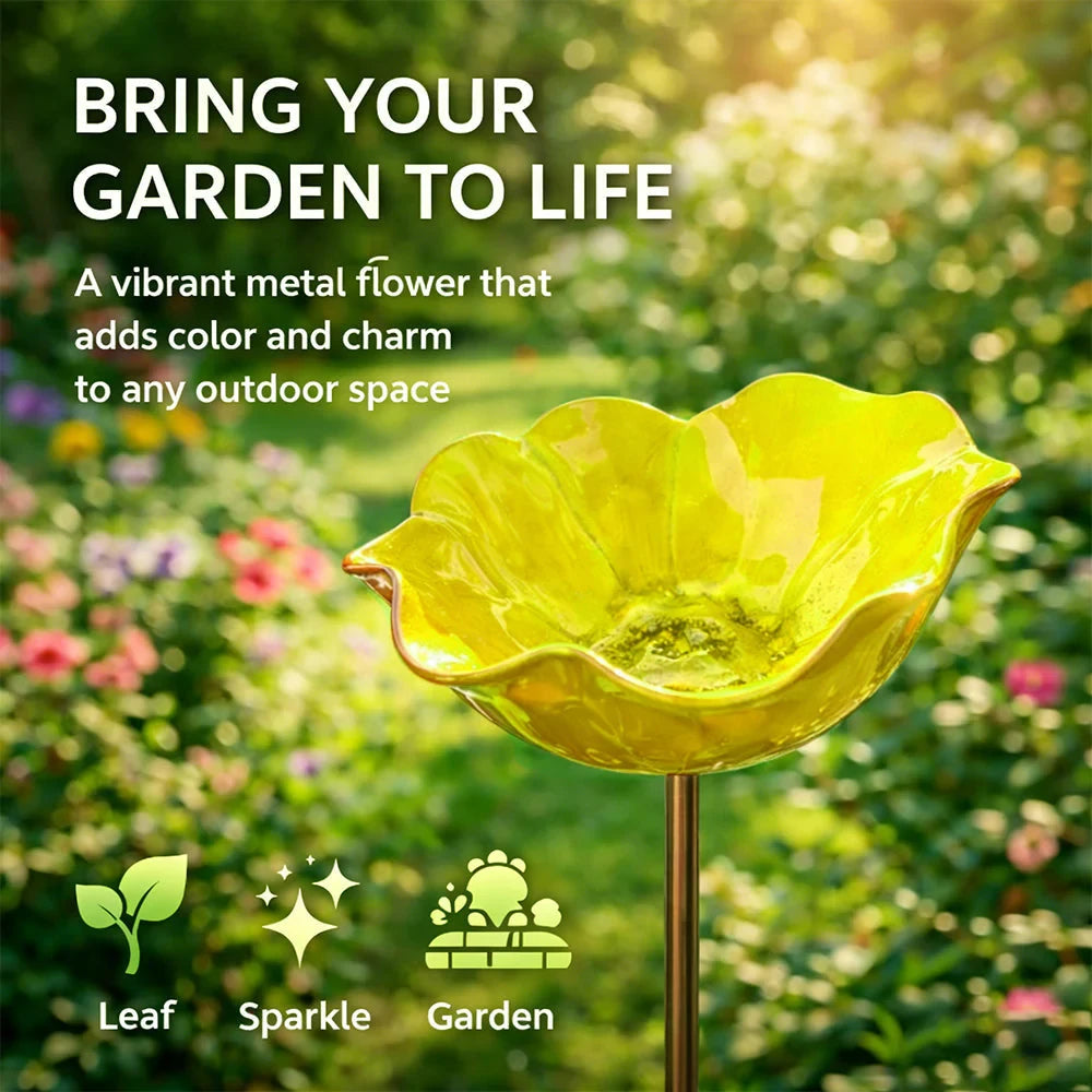Metal Flower Bird Bath Stake