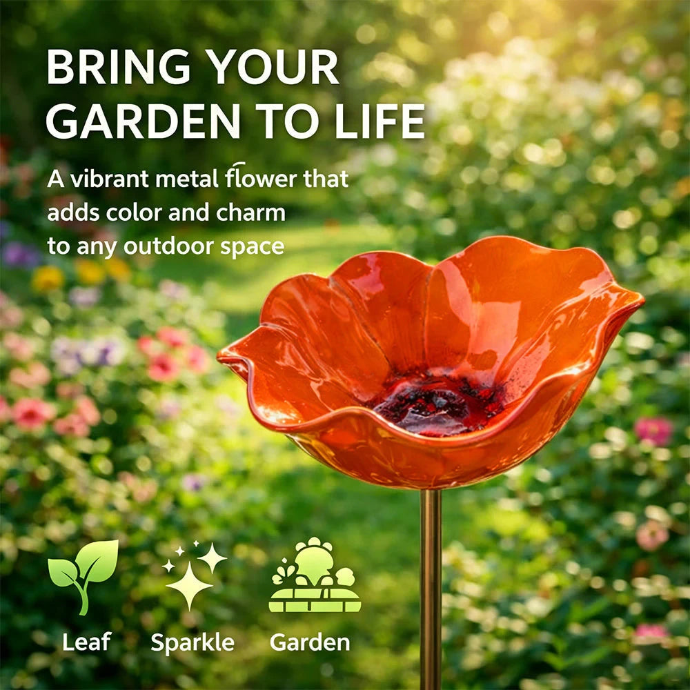 Metal Flower Bird Bath Stake