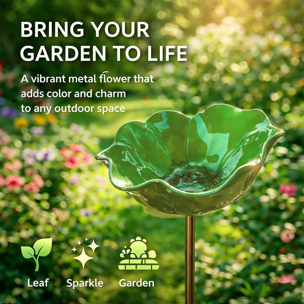 Metal Flower Bird Bath Stake