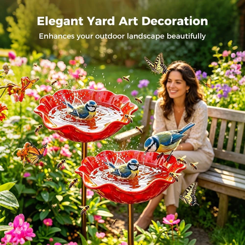 Metal Flower Bird Bath Stake
