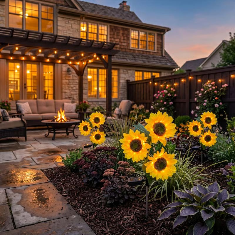 🌻Solar LED Zonnebloem Tuinlampen, Realistische Nachtgloed voor Erf, Gazon, Terras en Veranda Decoratie, Waterdicht IP65